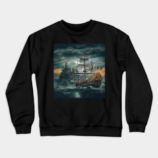 Ghost Ship night - digital drawing - color Crewneck Sweatshirt